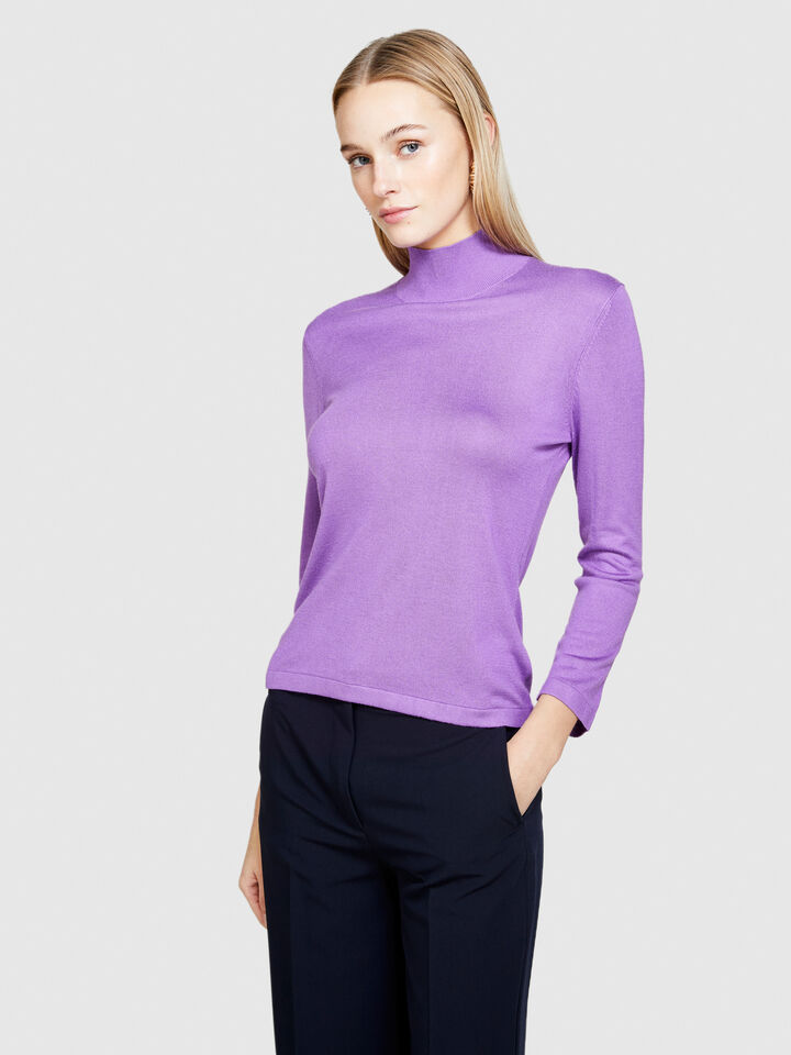 Turtleneck in silk blend - women's high neck sweaters - Lilac | Sisley image number 4